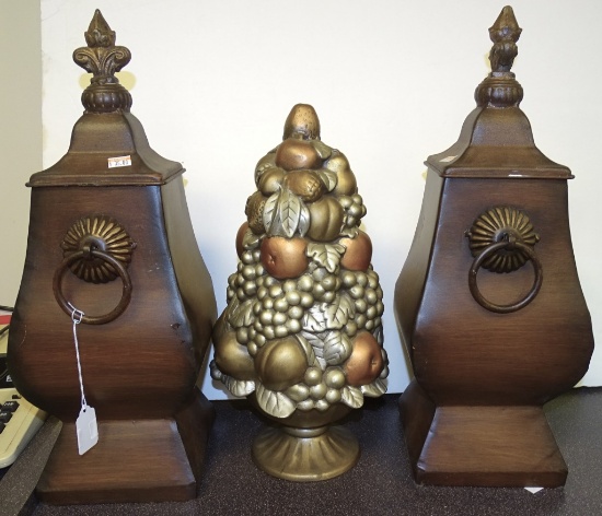 2 METAL URNS & FRUIT CENTER PC