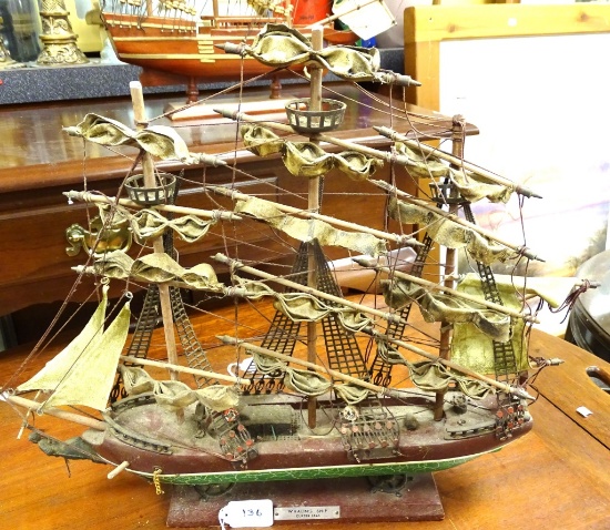 PRIMITIVE WOODEN SAILING SHIP CLIPPER 17" LONG