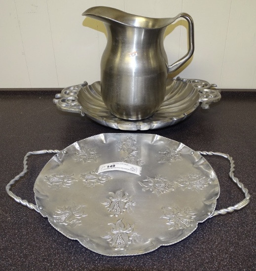 2 ALUMINUM TRAYS & WATER PITCHER