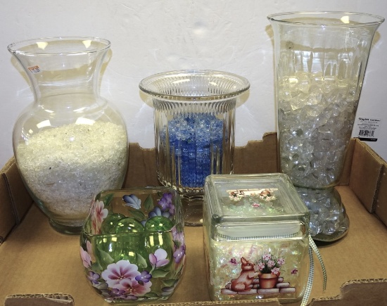 GLASS VASES WITH DECORATIVE GLASS BUBBLES/ ROCKS
