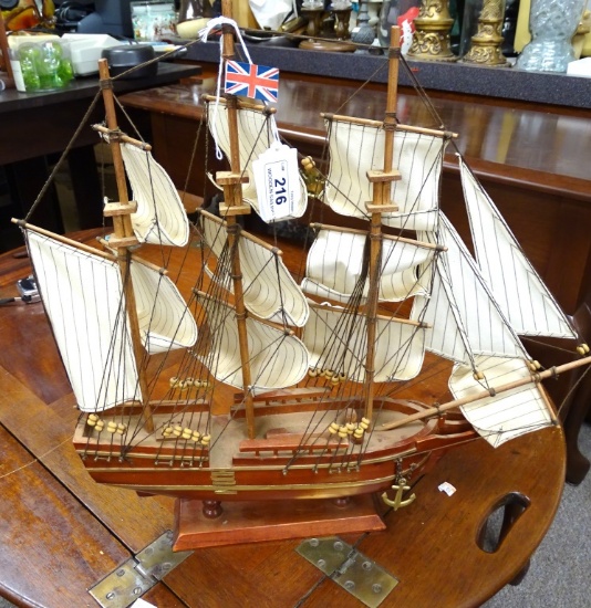 WOODEN SAILING SHIP "BOUNTY" 18"X18"