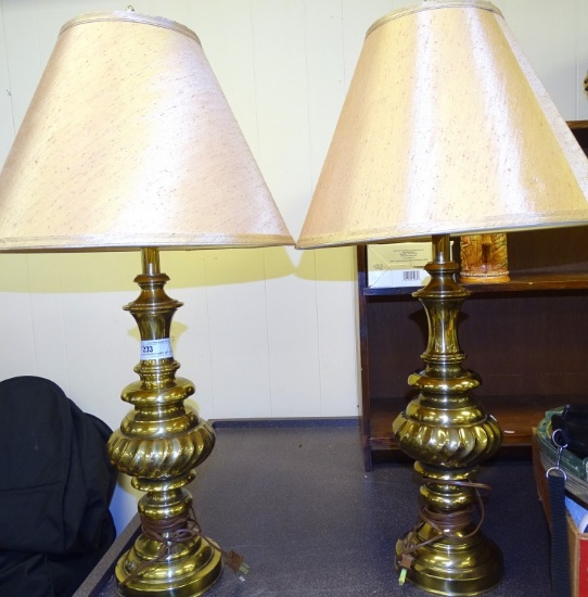 2 LARGE BRASS LAMPS WITH SHADES