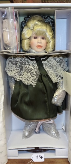 LENOX PORCELAIN DOLL WITH GREEN DRESS  16" TALL