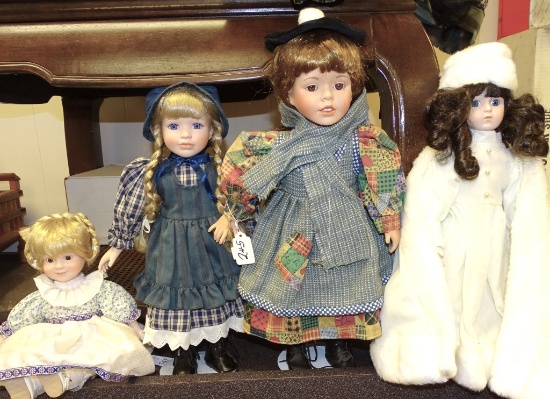 LOT OF 4 MISC PORCELAIN DOLLS 6"-15" TALL