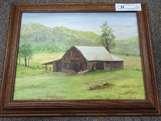 FRAMED OIL ON CANVAS BARN SCENE