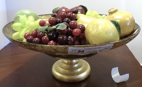 GLASS CENTERPIECE BOWL WITH CERAMIC FRUIT