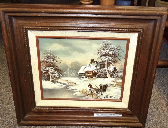 OIL ON CANVAS WINTER SCENE SIGNED VAN BELL