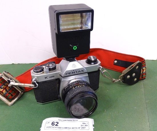 PENTAX K1000 CAMERA WITH AF 200T FLASH