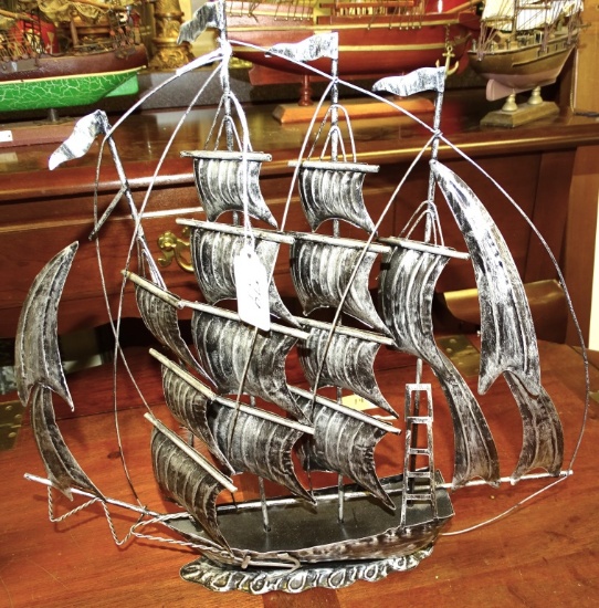 METAL SAILING SHIP 14" LONG X 14" HIGH