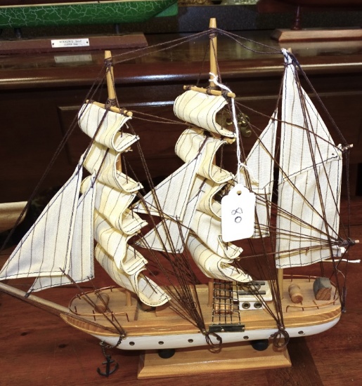 WOODEN SAILING SHIP 13" LONG 12" HIGH