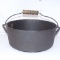 HAND WROUGHT IRON POT WITH BAIL AND WOODEN HANDLE