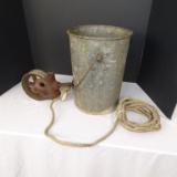 OLD  GALVANIZED WELL BUCKET AND WELL PULLY 18 