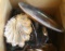 LARGE LOT OF SILVER PLATE ITEMS-TRAYS-BUTTER DISH-SERVING PIECES ETC