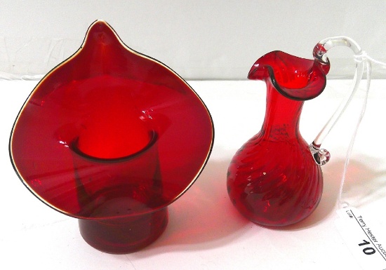 RUBY JACK-N-PULPIT VASE & MINIATURE PITCHER