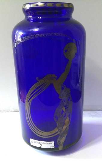 RARE ERTE FIREFLIES COBALT BLUE VASE 10" TALL