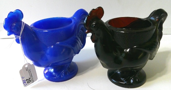 2 BOYD GLASS  ROOSTER TOOTHPICK HOLDERS