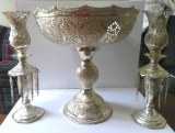 POLISHED ALUMINUM CENTERPIECE & CANDLE HOLDERS