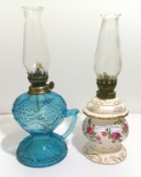2 VINTAGE MINIATURE OIL LAMPS