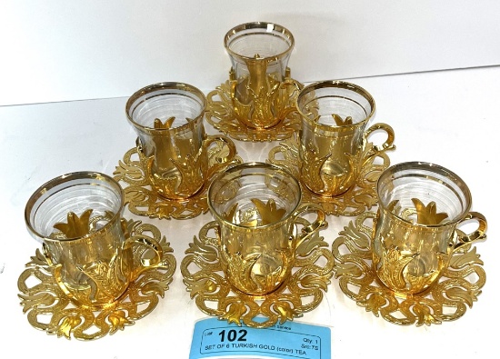 SET OF 6 TURKISH GOLD (color) TEA /COFFEE GLASSES