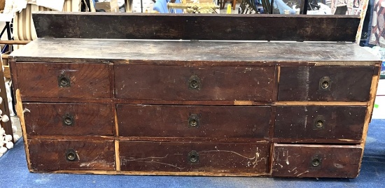 EARLY APOTHECARY BOX WOODEN WITH NINE DRAWERS