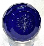 VINTAGE ST. LOUIS PAPERWEIGHT ETCHED FLOWERS