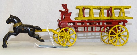 CAST IRON HORSE & FIRE WAGON 11" LONG