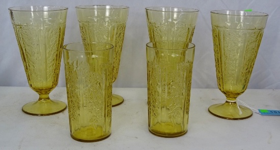 SHARON AMBER TUMBLERS 4 TEAS 15 oz & 2 WATER 12oz