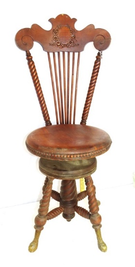VICTORIAN ORGAN STOOL BARLEY TWIST LEGS 18' 38'