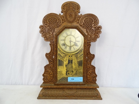 WATERBERURY KITCHEN CLOCK OAK PRESSED CARVED CASE