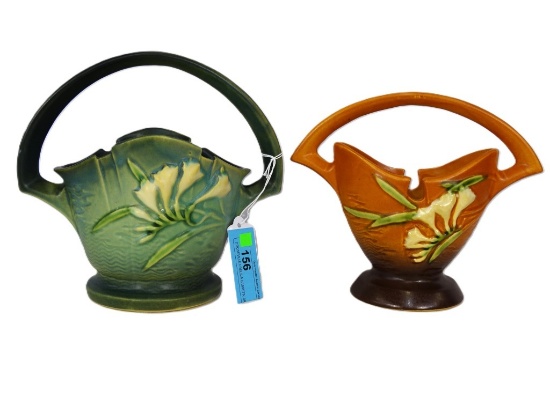 2 ROSEVILLE FREESIA BASKETS, BROWN #370-7 & BLUE 8