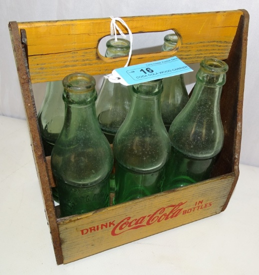 COCA COLA WOOD CARRIER & 6 J.S.FRANCIS BOTTLES