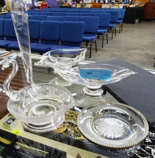 4 PIECE STERLING SILVER & CRYSTAL CODIMENT BOWL,