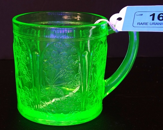 RARE URANIUM DEPRESSION GLASS CHERRY BLOSSOM MUG