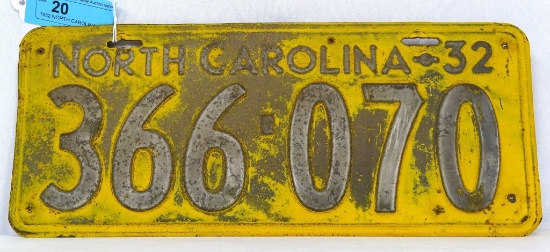 1932 NORTH CAROLINA LICENSE TAG