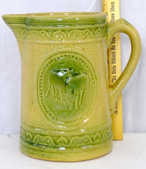 OLD GREEN COW & CALF SALT GLAZE MILK PITCHER