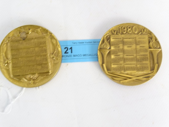 2 BRONZE MACO MEDALLIONS AVIATION & 1980 OLYMPICS