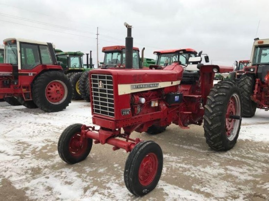88030- INTERNATIONAL 756 TRACTOR, DSL, REPAINTED, OS, REAR WEIGHTS, 3PT, 2 PTO, 2 HYDRAULIC, 7341