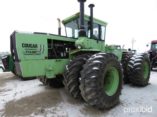 91868- STEIGER COUGAR PTA 280 4WD TRACTOR, CUMMINS MOTOR, CAB/HEAT, 3PT, 4 HYDRAULIC, 6528 HRS