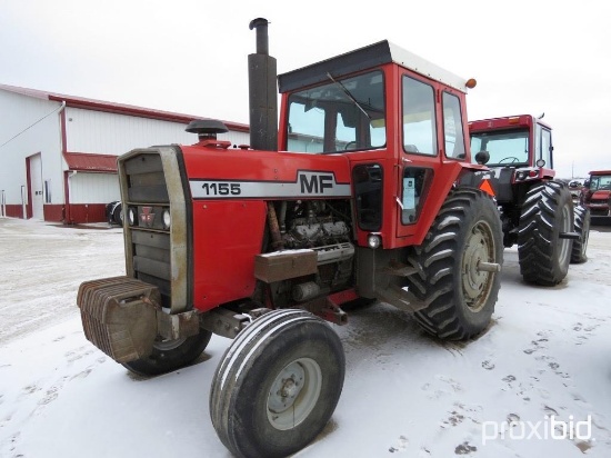 92304- MF 1155 TRACTOR, 2WD, C/H, 3PT, PTO, 2 HYDRAULIC, 3027 HRS SHOWING, 1976 YEAR