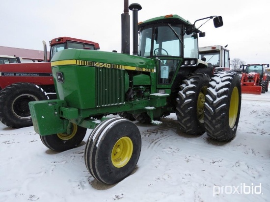 92563- JD 4640 TRACTOR, 2WD, CAH, HUB DUALS, FRONT WEIGHTS, 3PT, PTO, 3 HYDRAULIC, 488 HRS SHOWING