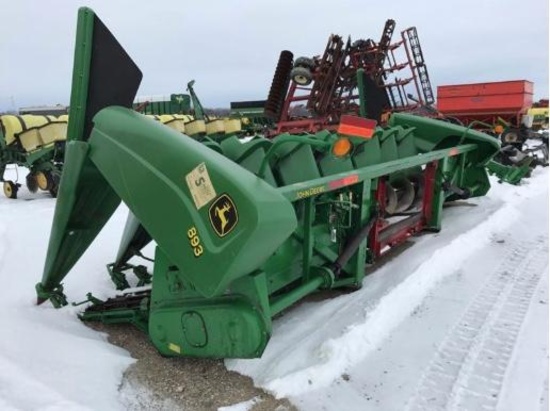 92688- JOHN DEERE 893 8 ROW 30" CORN HEAD, STANDARD DECK AND ROLLS, DOUBLE DRIVE, #697001