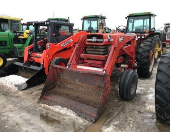 93016- MASSEY FERGUSON 180 TRACTOR W/MF LOADER, DIESEL, 3PT., PTO, 2WD, 2 HYD, 2437 HOURS SHOWING