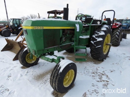 93071- JOHN DEERE 4030 DIESEL TRACTOR, OPEN STATION, 18.4-34 TIRES, 3PT., PTO, 2 HYDRAULIC, HOURS