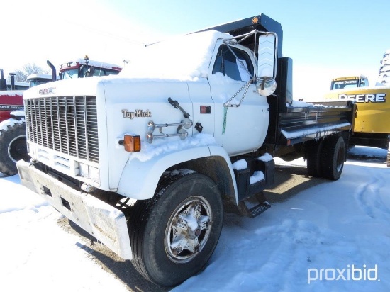 93085- GMC TOPKICK DUMP TRUCK, SINGLE AXLE, MANUAL TRANSMISSION, 202671 MILES SHOWING