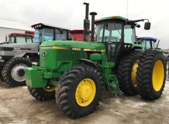 93099- JOHN DEERE 4650 TRACTOR, MFWD, FRONT WEIGHTS, CAB AIR/HEAT, 480/80/42 TIRES, POWER SHIFT, 3