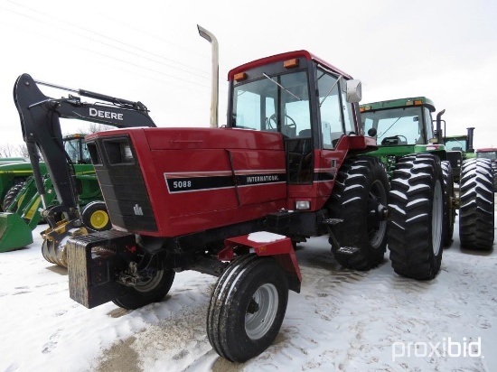 93146- INTERNATIONAL 5088 TRACTOR, 2WD, CAB AIR/HEAT, 18.4-38 TIRES W/HUB DUALS, 3PT., 2 PTO, 2