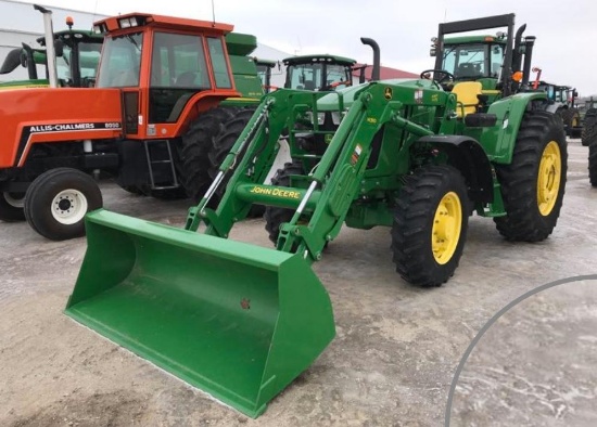 93155- JOHN DEERE 6105D TRACTOR W/JD 310 LOADER, OPEN STATION, MFWD, 18.4-34 TIRES, REAR WEIGHTS,