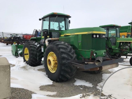 93822- JD 8630 TRACTOR, KINZE CUMMINS REPOWER, 4481 HRS SHOWING, 3PT, PTO, 3 HYD, 30.5- 32 TIRES