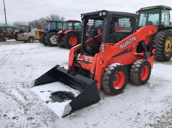 93963- KUBOTA SSV65 SKID LOADER, OROPS, DSL, AUX HYDRAULIC, QT BUCKET, 2 SPEED, 7.9 HRS SHOWING