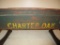 85719 Charter Oak wooden bench board wagon seat, excellent stenciling & lettering